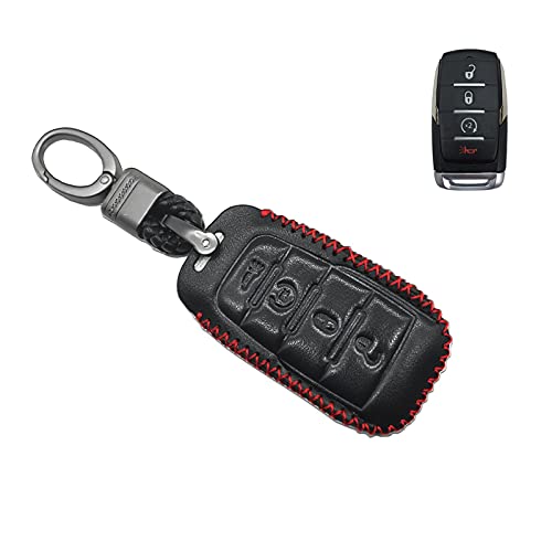 MECHCOS Compatible with fit for 2019 RAM 1500 Truck Pickup 4 Buttons Only for Push Button Start Leather Case Key Fob Cover Keyless Remote Holder Protecter, Bonus: Key Ring