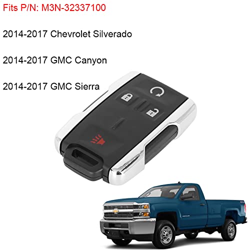 4 Buttons Car Keyless Entry Remote Control Replacement Key Fob Fits for 2014-2017Chevy Silverado Colorado/GMC Sierra Canyon (M3N-32337100 Chrome), Set of 2