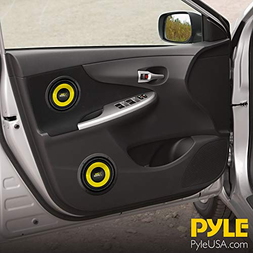 Pyle Car Mid Bass Speaker System - Pro 5 Inch 200 Watt 4 Ohm Auto Mid-Bass Component Poly Woofer Audio Sound Speakers For Car Stereo w/ 30 Oz Magnet Structure, 2.2” Mount Depth Fits OEM - PLG54 Yellow