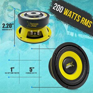 Pyle Car Mid Bass Speaker System - Pro 5 Inch 200 Watt 4 Ohm Auto Mid-Bass Component Poly Woofer Audio Sound Speakers For Car Stereo w/ 30 Oz Magnet Structure, 2.2” Mount Depth Fits OEM - PLG54 Yellow