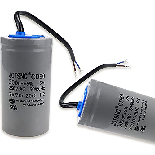 300UF CD60 Motor Start Capacitor with Wire Cable, 250V AC 50/60HZ Cylindrical Capacitor for Motor Start, Washing Machines, Air Conditioners and Water Pumps