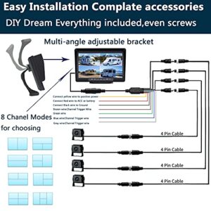 128GB 6 Split Large Screen 10.1 inch 1080P Backup Camera Monitor & Built-in DVR Recorder for RV Truck Trailer Rear Side Front Reversing View Wired System Image Waterproof Avoid Blind Spot