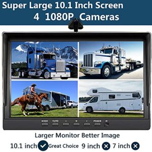 128GB 6 Split Large Screen 10.1 inch 1080P Backup Camera Monitor & Built-in DVR Recorder for RV Truck Trailer Rear Side Front Reversing View Wired System Image Waterproof Avoid Blind Spot