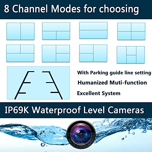 128GB 6 Split Large Screen 10.1 inch 1080P Backup Camera Monitor & Built-in DVR Recorder for RV Truck Trailer Rear Side Front Reversing View Wired System Image Waterproof Avoid Blind Spot