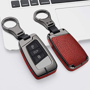 ontto full protection key fob cover fit for vw key case smart remote key shell fit for volkswagen key holder red(1 keycover& 1 keychain)