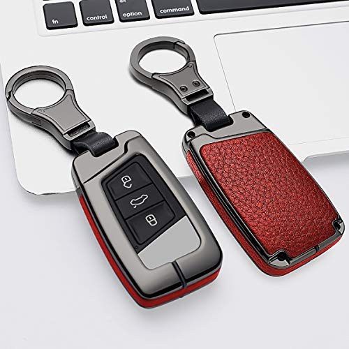 ontto Full Protection Key Fob Cover Fit for VW Key Case Smart Remote Key Shell Fit for Volkswagen Key Holder Red(1 keycover& 1 Keychain)