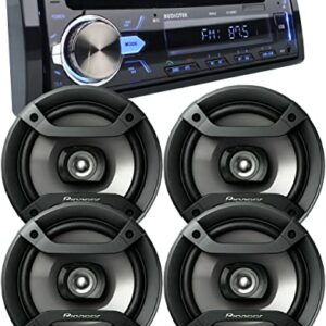 Package 2 Pairs of Pioneer TS-F1634R 6.5" Peak 200W 2-Way Speakers + Audiotek AT-980BT AM/FM/MP3 Playable w/ Bluetooth/USB/AUX/SD/CD Car Stereo Receiver