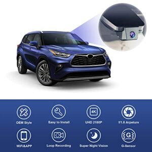 Fitcamx 4K Dash Cam Suitable for Toyota Highlander 2020 2021 2022 2023 LE Limited L XLE XSE Platinum UX70 (Gen4), Factory OEM Look, UHD 2160P Video WiFi, G-Sensor, Loop Recording, Plug&Play, 64GB Card