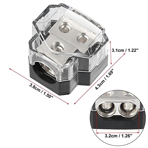 X AUTOHAUX 2pcs 0/2/4 Gauge in 4/8 Gauge Out 2 Way Stereo AMP Power Ground Distribution Block for Car Audio Splitter Silver Tone