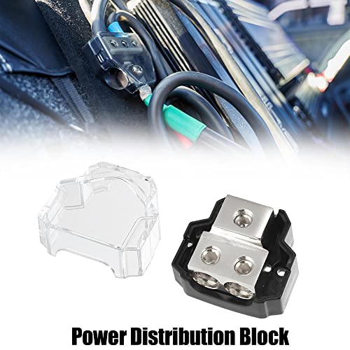 X AUTOHAUX 2pcs 0/2/4 Gauge in 4/8 Gauge Out 2 Way Stereo AMP Power Ground Distribution Block for Car Audio Splitter Silver Tone