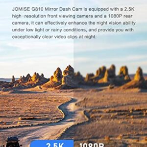 JOMISE 2.5K Mirror Dash Cam for Cars, G810 11" Touch Screen Front and Rear Dual Lens Dash Camera, Enhanced Night Vision with Starvis Sensor, GPS, G-Sensor, Parking Assistance, Loop Recording