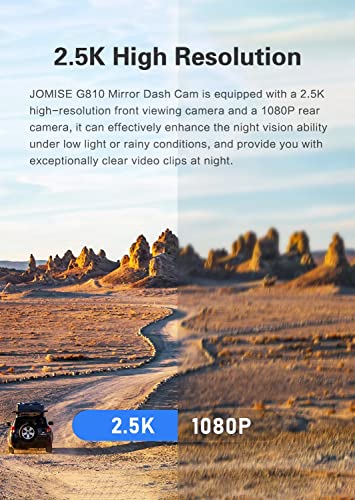 JOMISE 2.5K Mirror Dash Cam for Cars, G810 11" Touch Screen Front and Rear Dual Lens Dash Camera, Enhanced Night Vision with Starvis Sensor, GPS, G-Sensor, Parking Assistance, Loop Recording