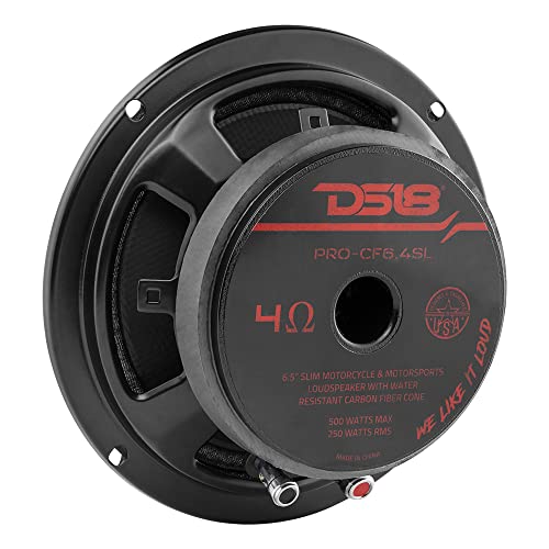 DS18 PRO-CF6.4SL 6.5" Slim Speaker 500 Watts RMS Max Power 4-Ohms Carbon Fiber Cone Water Resistant Mid-Bass Loudspeaker - Great Speaker for Motorcycles and Powersports - 1 Speaker