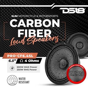 DS18 PRO-CF6.4SL 6.5" Slim Speaker 500 Watts RMS Max Power 4-Ohms Carbon Fiber Cone Water Resistant Mid-Bass Loudspeaker - Great Speaker for Motorcycles and Powersports - 1 Speaker