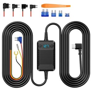 dash cam hardwire kit, veement type-c hardwire kit for dash camera t90x, vt12, vu12, 11.5ft,12v 24v to 5v car dashboard cam charger power cable with low voltage protection,include 4 fuse taps
