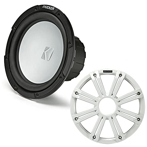 KICKER 45KMF104 10" Weather-Proof Subwoofer for Freeair Applications 4 Ohm 45KMG10W 10" LED Grille (White)