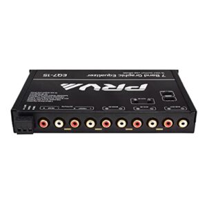 PRV AUDIO EQ7-15 7 Band Graphic Equalizer 15 Volt RCA Line-Level Output with Fader and Subwoofer Level Control for Car Audio