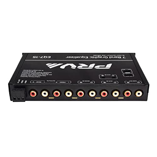 PRV AUDIO EQ7-15 7 Band Graphic Equalizer 15 Volt RCA Line-Level Output with Fader and Subwoofer Level Control for Car Audio