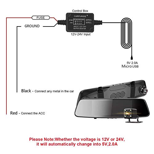 Dash Cam Hardwire Kit, Micro USB Port, DC 12V - 24V to 5V/2A Max Car Charger Cable kit with Fuse, Low Voltage Protection for Dash Cam Cameras (Micro USB and Fuse Kit)