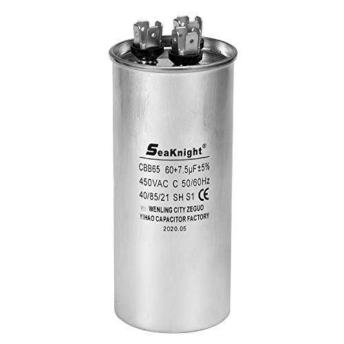 BlueNatHxRPR 60 + 7.5 uF MFD CBB65 Capacitor Air Conditioner Capacitor Round Aluminum Dural Motor Run Capacitor Withstand 450V AC