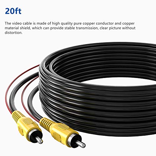 Backup Camera Cable, RCA Car Reversing Video Cable with Female Coupler, 20ft RCA Male to Male Plug Car Reverse Rear View Parking Extension Cable with Detection Trigger Wire RFAdapter for Camera