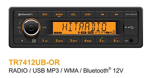 VDO Continental TR7412UB-OR European Style 12v Radio Orange Display Bluetooth (Renewed)