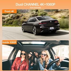 3 Channel 4K Dash Cam Front and Rear Inside with 64GB SD Card, 4K+1080P Dash Camera Front and Inside, Triple Car Camera 2K+1080P+1080P with IR Night Vision, WDR, 170°Wide Angle, Parking Monitor