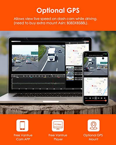 Vantrue X4S Duo Dash Cam+Harewire Kit+GPS Mount