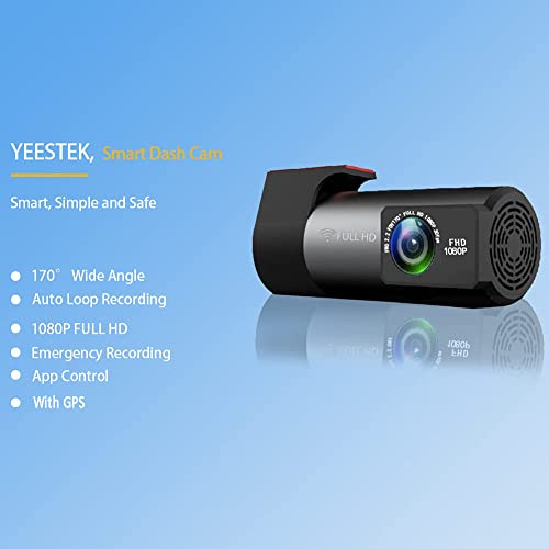YEESTEK Dash Cam Dashcam for Cars with WiFi 1080P Full HD Car Camera with GPS 170°Wide Angle with Super Night Vision Front G-Sensor,Loop Recording