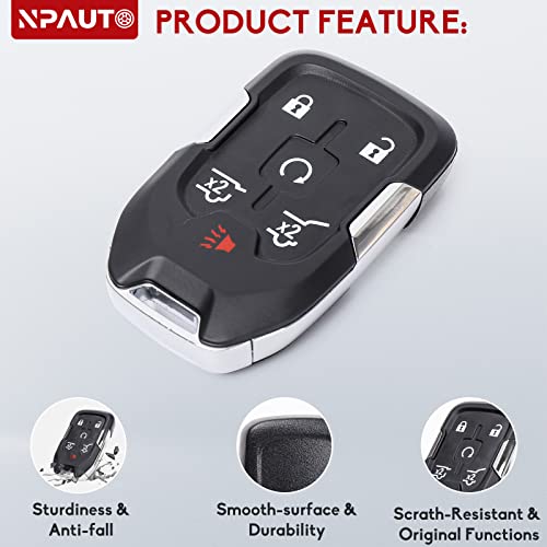 NPAUTO Key Fob Replacement for Chevy Suburban Tahoe GMC Yukon/Yukon XL 2015 2016 2017 2018 2019 2020 - Keyless Entry Remote Control Start Self-prgrammed Key Fobs (HYQ1AA, 6 Button, Chip Included)