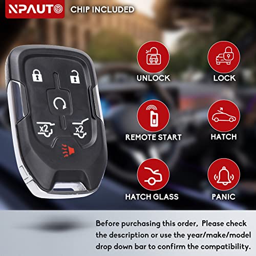 NPAUTO Key Fob Replacement for Chevy Suburban Tahoe GMC Yukon/Yukon XL 2015 2016 2017 2018 2019 2020 - Keyless Entry Remote Control Start Self-prgrammed Key Fobs (HYQ1AA, 6 Button, Chip Included)