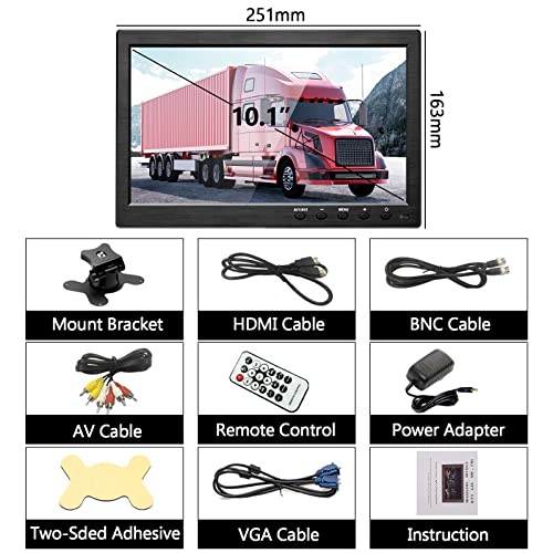 podofo 10.1” HD Monitor for Mini TV & Car Video Player & Computer Display TFT LCD Color Screen for Car Backup Camera & Home Security System Built in Speaker Support BNC/AVI/VGA/HDMI
