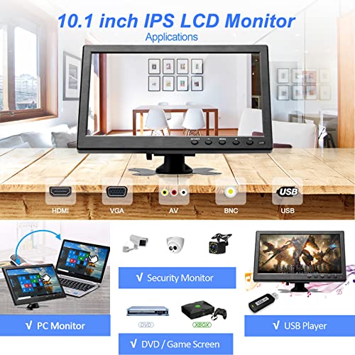 podofo 10.1” HD Monitor for Mini TV & Car Video Player & Computer Display TFT LCD Color Screen for Car Backup Camera & Home Security System Built in Speaker Support BNC/AVI/VGA/HDMI