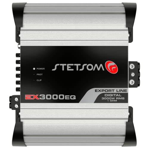 Stetsom EX 3000 EQ 1 Ohm Mono Car Audio Amplifier, 3000.1 3K Watts RMS, 1Ω Stable Full Range HD Sound Quality MD Crossover HPF LPF Bass Boost Front Rear Bridge Speaker