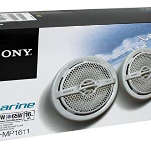 Sony XS-MP1611 6.5 Inch 280 Watt 4 Ohm Dual Cone Weatherproof Marine Audio Stereo Speakers with Polypropylene Woofer Cone, White, 2 Pairs