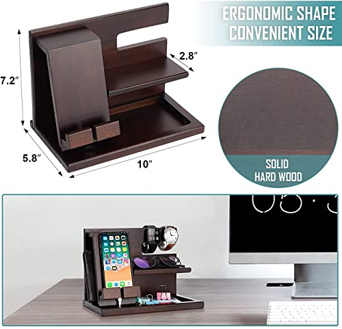 ZORMY Wood Phone Docking Station, Nightstand and Watch Organizer Ash Key Holder Wallet, Wooden Bedside Stand for Cellphone, Ring, Wallet, Pen, Coin for Men Husband Anniversary Dad Birthday