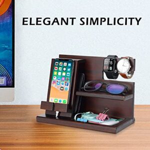 ZORMY Wood Phone Docking Station, Nightstand and Watch Organizer Ash Key Holder Wallet, Wooden Bedside Stand for Cellphone, Ring, Wallet, Pen, Coin for Men Husband Anniversary Dad Birthday