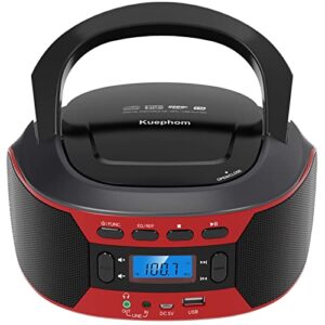 kuephom cd player boombox:bluetooth cd player with speakers stereo,radio cd players for home with usb and aux,portable enabled with batteries,fm manual tuning lcd display with backlight.
