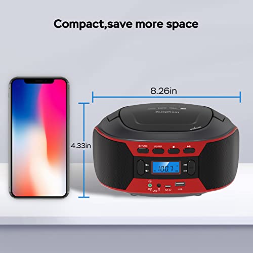 Kuephom CD Player Boombox:Bluetooth CD Player with Speakers Stereo,Radio CD Players for Home with USB and AUX,Portable Enabled with Batteries,FM Manual Tuning LCD Display with Backlight.