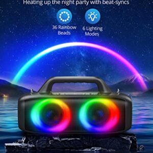 Uoudio 80W Bluetooth Speakers, IP67 Waterproof Wireless Speakers with RGB Lights, Rich Bass, 360° Stereo Sound, Built-in Mic Port, 12H Playtime, Portable Outdoor Speakers for Party Travel Beach