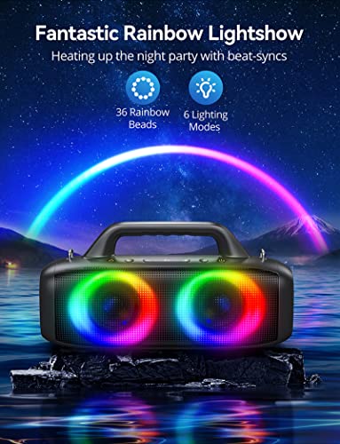 Uoudio 80W Bluetooth Speakers, IP67 Waterproof Wireless Speakers with RGB Lights, Rich Bass, 360° Stereo Sound, Built-in Mic Port, 12H Playtime, Portable Outdoor Speakers for Party Travel Beach