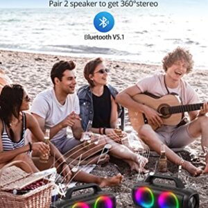 Uoudio 80W Bluetooth Speakers, IP67 Waterproof Wireless Speakers with RGB Lights, Rich Bass, 360° Stereo Sound, Built-in Mic Port, 12H Playtime, Portable Outdoor Speakers for Party Travel Beach