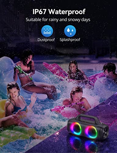 Uoudio 80W Bluetooth Speakers, IP67 Waterproof Wireless Speakers with RGB Lights, Rich Bass, 360° Stereo Sound, Built-in Mic Port, 12H Playtime, Portable Outdoor Speakers for Party Travel Beach