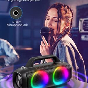 Uoudio 80W Bluetooth Speakers, IP67 Waterproof Wireless Speakers with RGB Lights, Rich Bass, 360° Stereo Sound, Built-in Mic Port, 12H Playtime, Portable Outdoor Speakers for Party Travel Beach