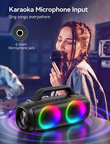 Uoudio 80W Bluetooth Speakers, IP67 Waterproof Wireless Speakers with RGB Lights, Rich Bass, 360° Stereo Sound, Built-in Mic Port, 12H Playtime, Portable Outdoor Speakers for Party Travel Beach