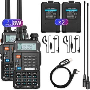 2 pack ham radio handhaeld 8-watt (uv-5r 3rd gen) dual band 2-way radio with 2 rechargeable batteries, ham radio compatible baofeng radio complete set with baofeng earpiece and programming cable