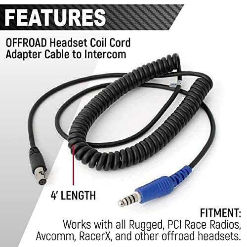 Rugged Carbon Fiber Behind The Head Headset and Adaptor Cable for Intercoms – Features 5-Pin to Off Road Coil Cord and Volume Control Knob 3.5mm Input Jack