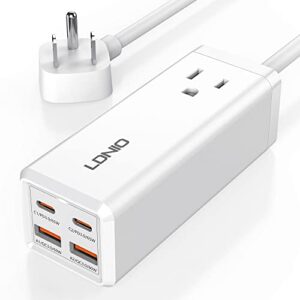 usb c charger, ldnio 65w gan desktop charger, 5-in-1 usb c charging station with ac outlet extender, surge protector power strip for macbook pro/air, laptops, ipad, iphone, samsung multiple devices