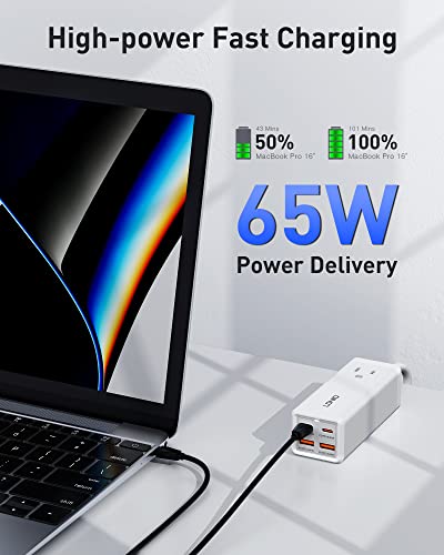 USB C Charger, LDNIO 65W GaN Desktop Charger, 5-in-1 USB C Charging Station with AC Outlet Extender, Surge Protector Power Strip for MacBook Pro/Air, Laptops, iPad, iPhone, Samsung Multiple Devices