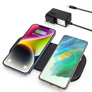 zealsound dual fast wireless charger,15w max wireless charging pad with dc adapter for multiple devices,pu leather charging mat charge station for phones smartphones new airpod pro galaxy buds(black)